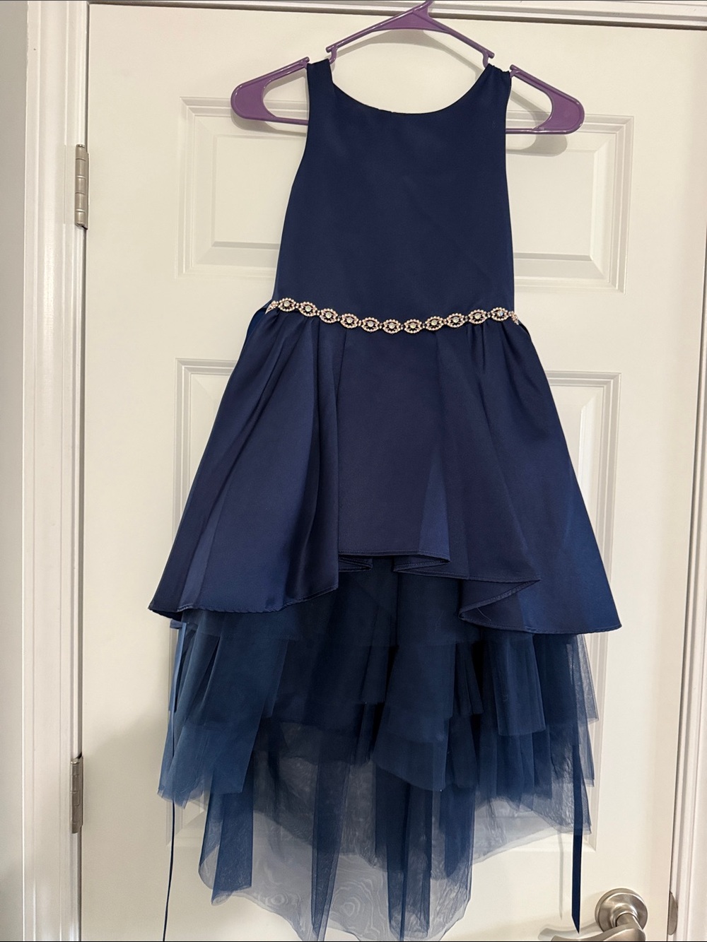 Rare Editions Navy High-Low Tulle Party Dress with Beaded Waist